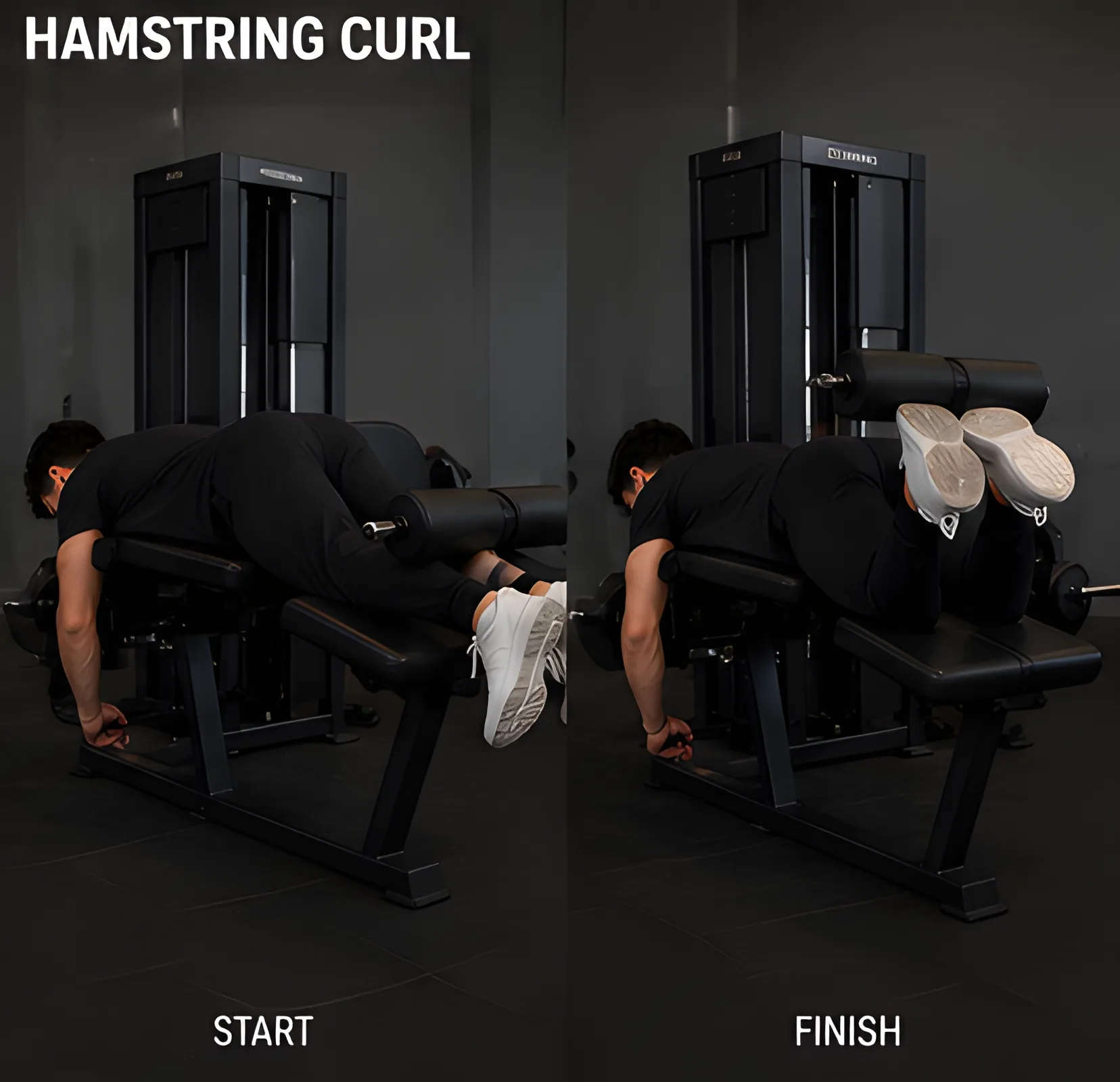 Hamstring curl demonstration — start and finish positions